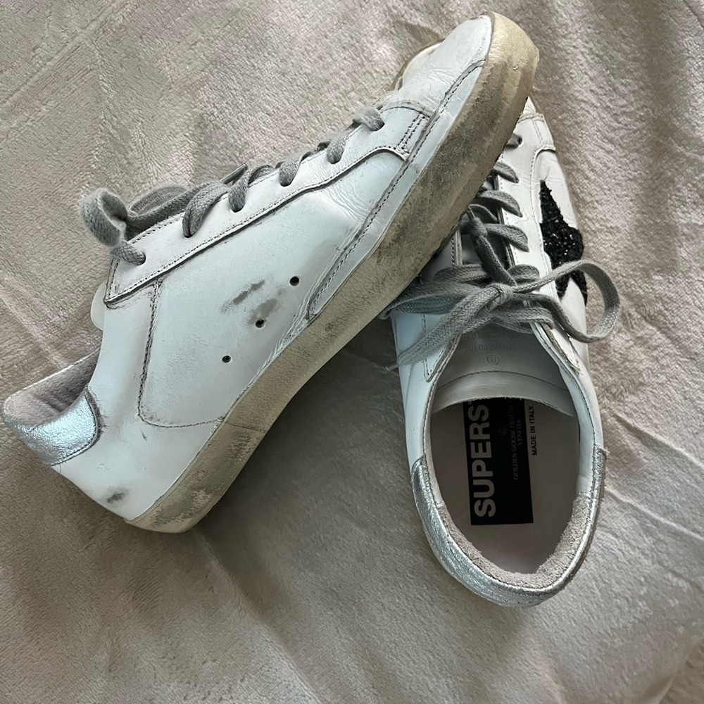 Golden Goose Superstar Sneakers in White and Silver - Picture 3 of 6